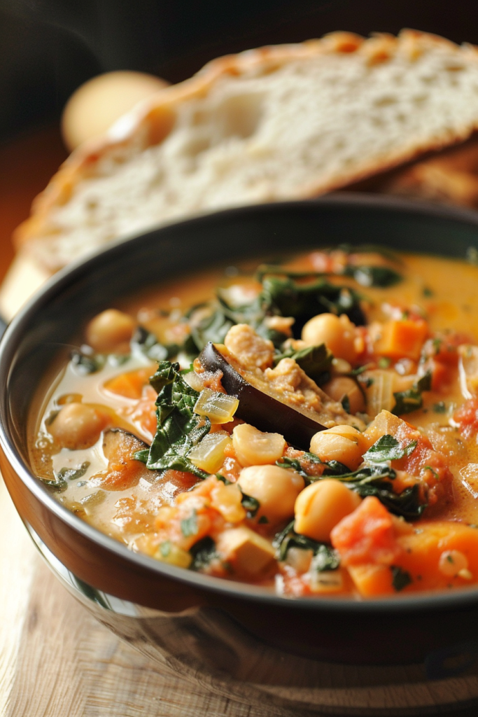 Eggplant and Chickpea Stew with Whole Wheat Bread