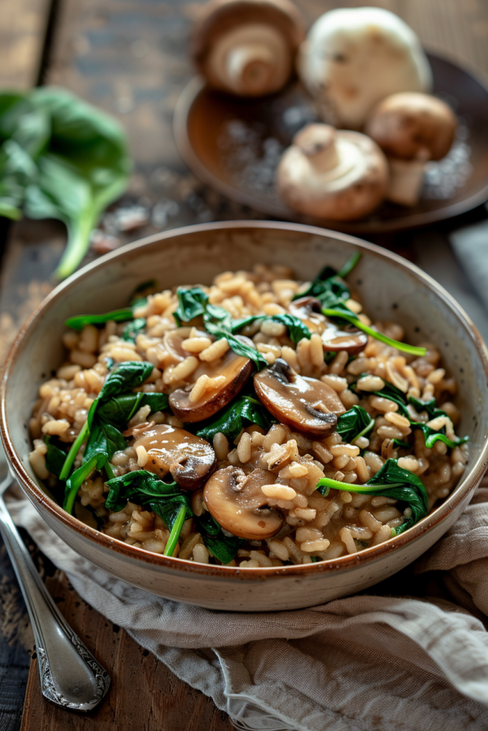 Whole Grain Risotto with Mushrooms and Spinach
