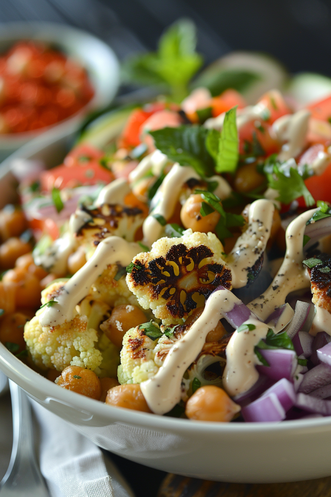 Roasted Cauliflower and Chickpea Bowl with Tahini Dressing