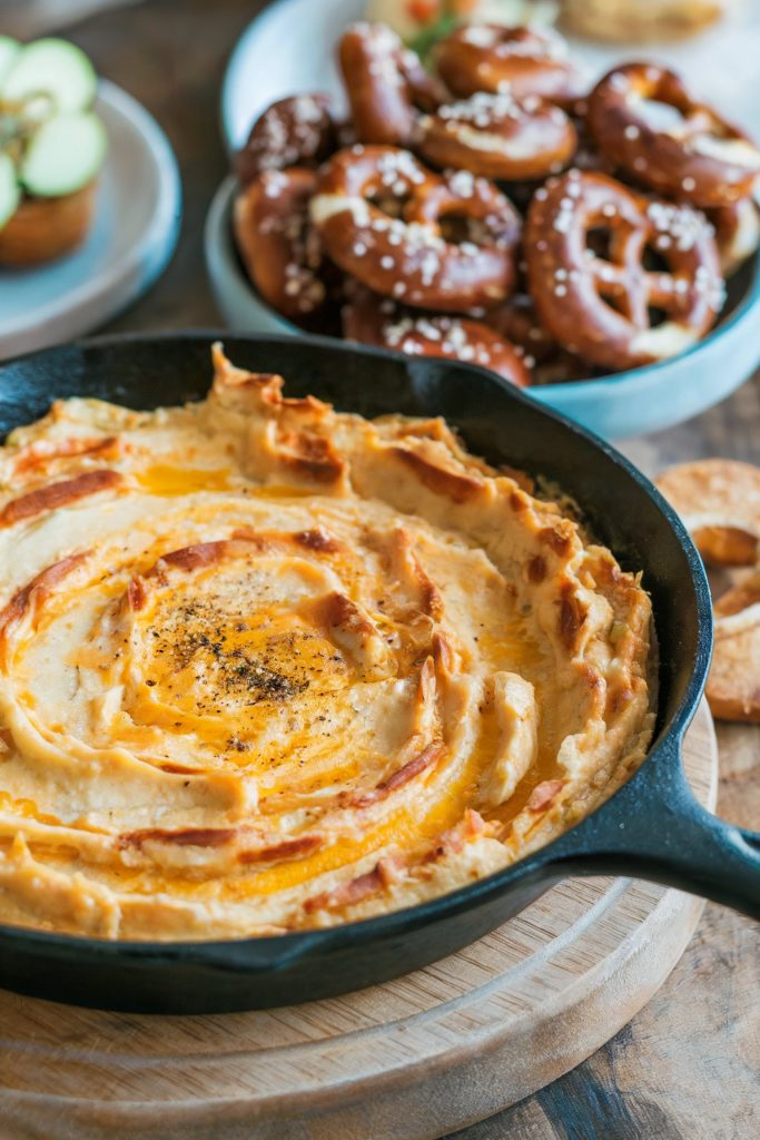 Skillet Beer-Cheese Dip With Pretzel Bites