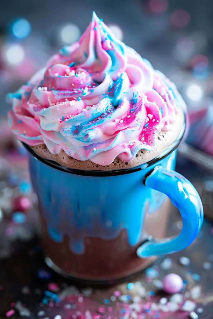 Hot Chocolate with Dyed Whipped Cream