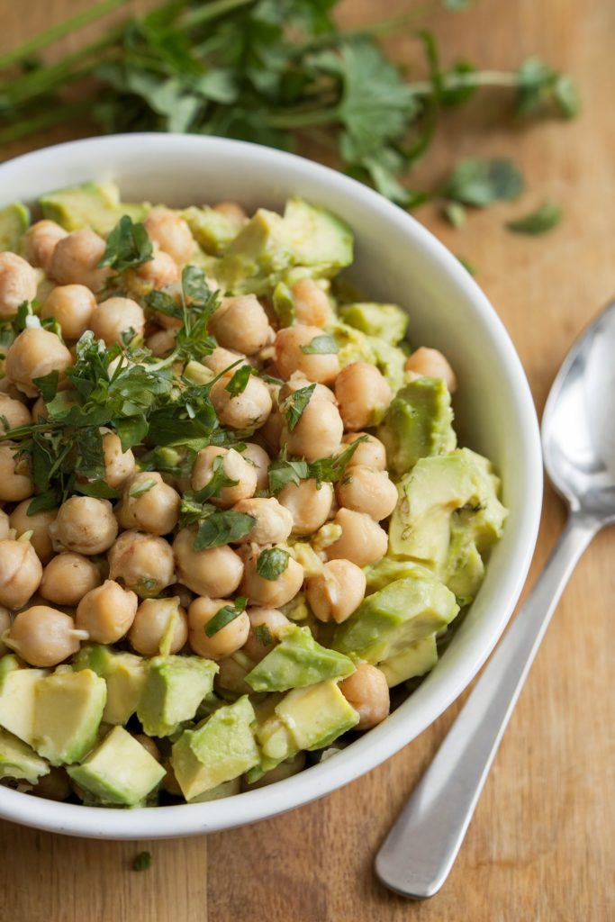 Chickpea and Avocado Salad with Olive Oil and Fresh Herbs