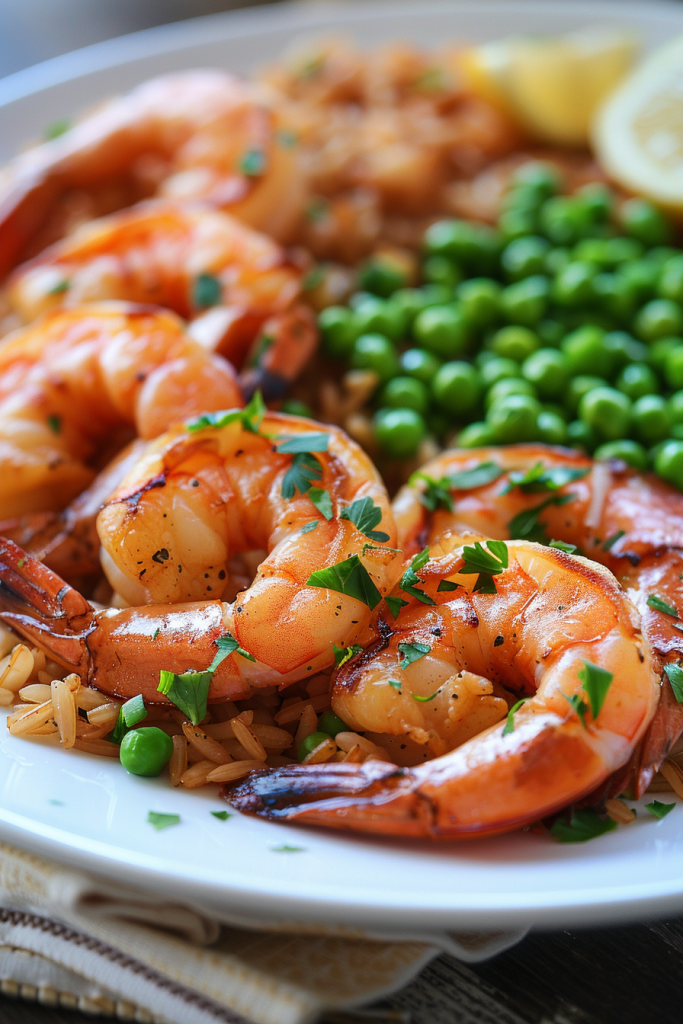 Shrimp with Brown Rice and Peas