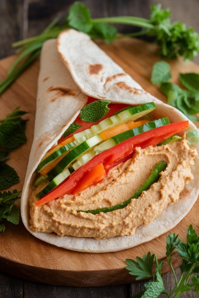 Hummus and Veggie Pita Wrap