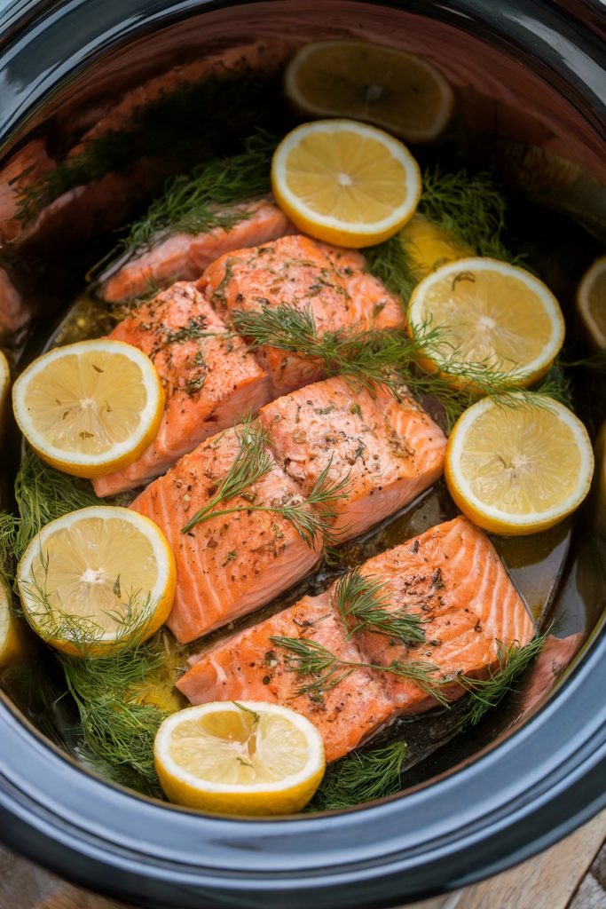 Crockpot Salmon With Lemon and Dill