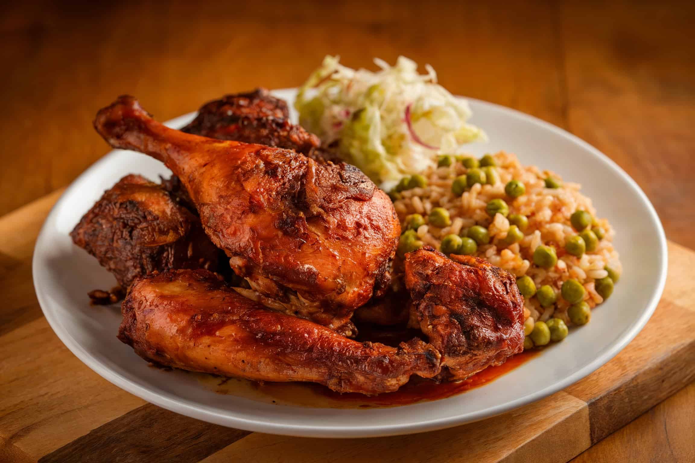 a plate of Jamaican jerk chicken