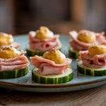 Smoked turkey cucumber bites on a plate