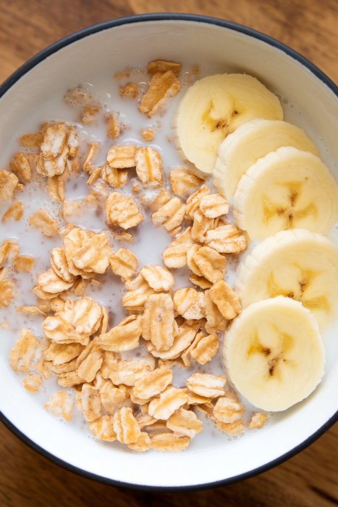Oat Bran Flakes With Milk and Banana Slices