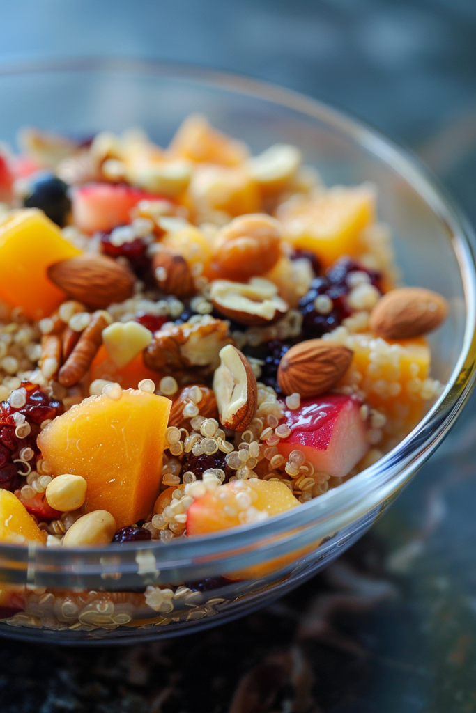 Quinoa Breakfast Bowl With Fruit and Nuts