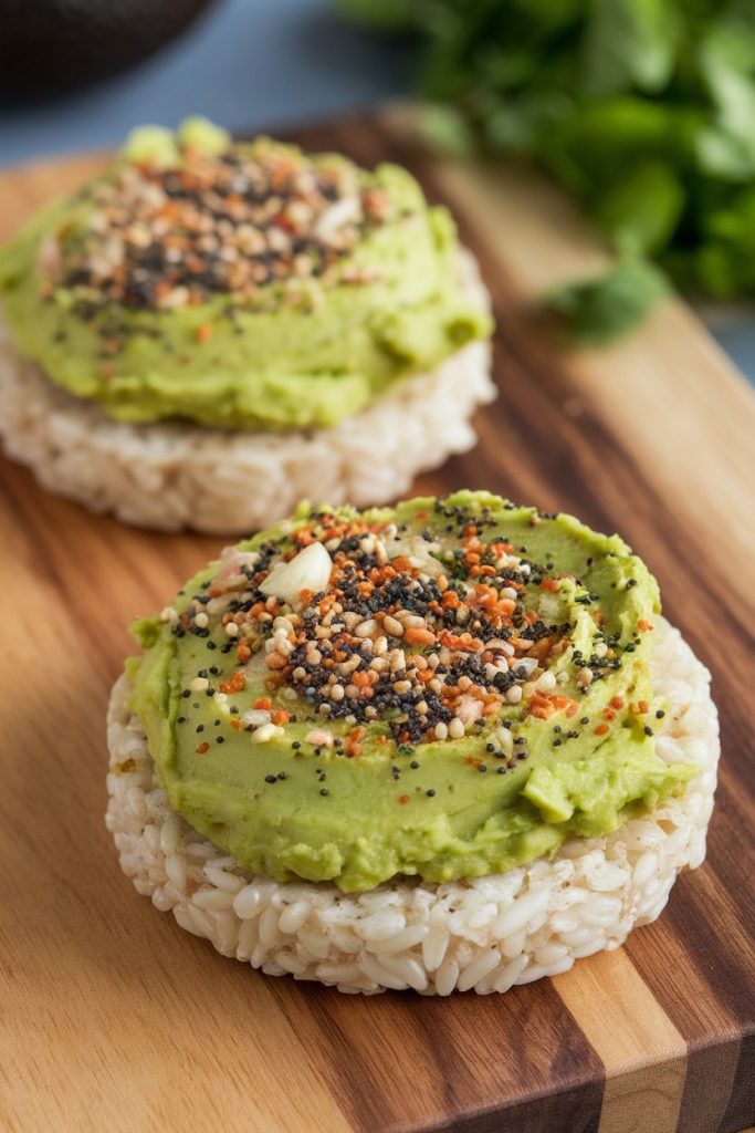 Rice Cakes With Avocado and Everything Bagel Seasoning