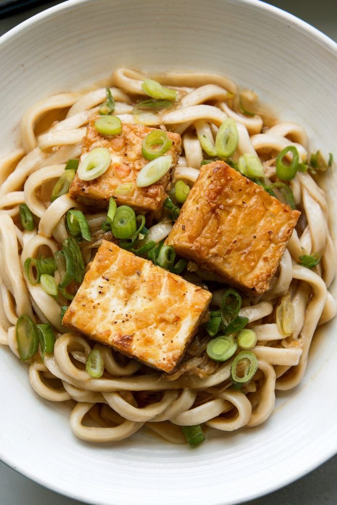 Sesame and Spring Onion Stir-Fried Udon With Crispy Tofu