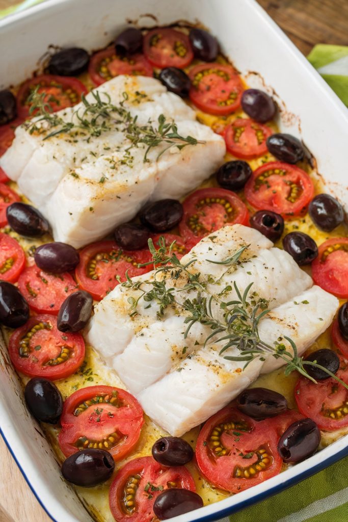 Baked Cod with Tomatoes and Olives