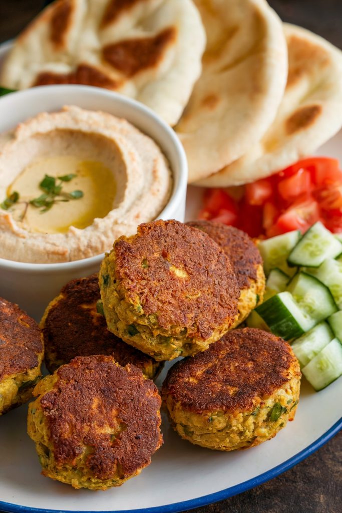 Baked Falafel with Hummus and Pita Bread