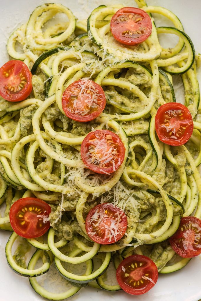 Zucchini Noodles with Pesto and Cherry Tomatoes