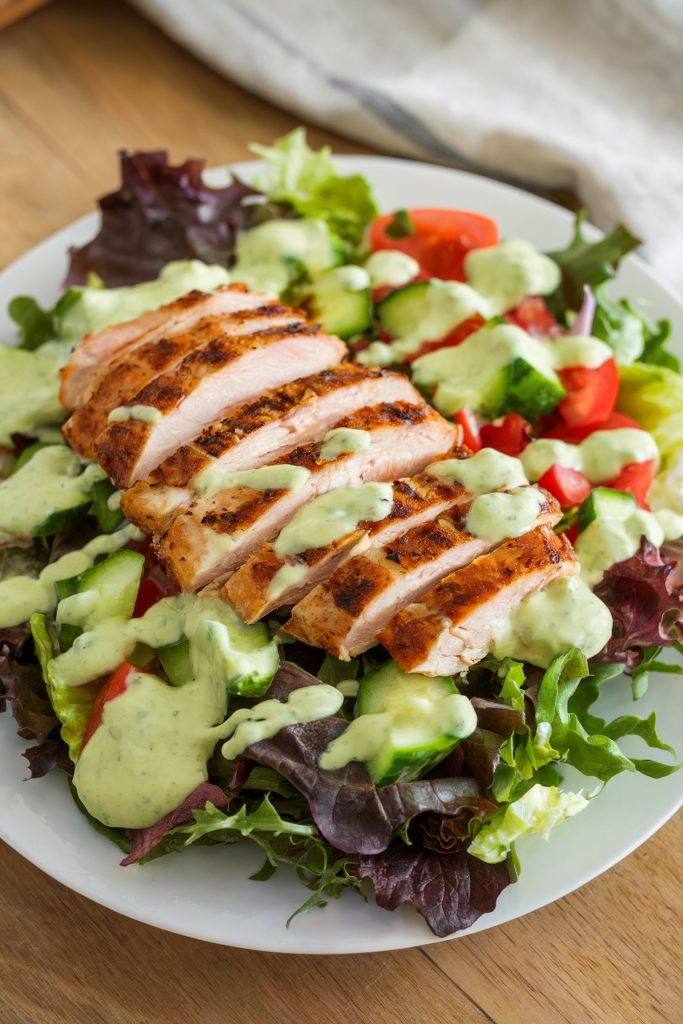 Grilled Chicken Salad with Avocado Dressing