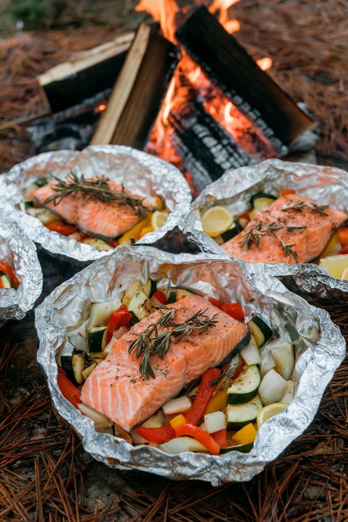 Campfire Foil Packets With Salmon and Vegetables