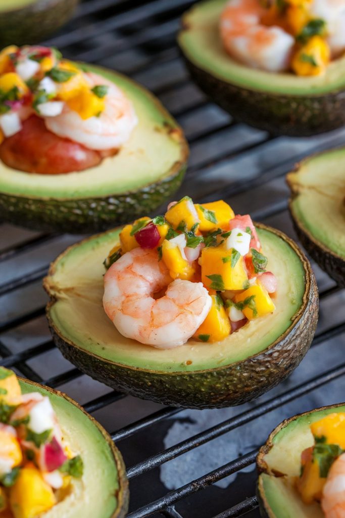 Stuffed Grilled Avocados With Shrimp and Mango Salsa