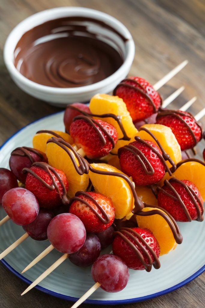 Fruit Kebabs With Chocolate Drizzle