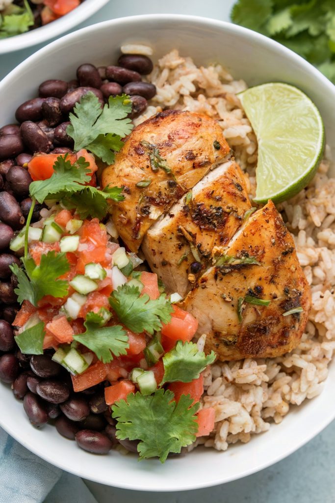 Chicken and Black Bean Bowls With Brown Rice and Salsa