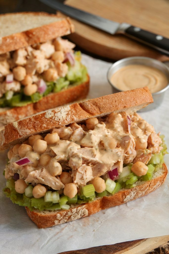 Chicken and Chickpea Salad Sandwiches With Tahini Dressing