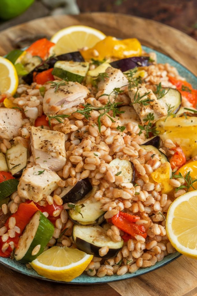 Chicken and Farro Salad With Roasted Vegetables