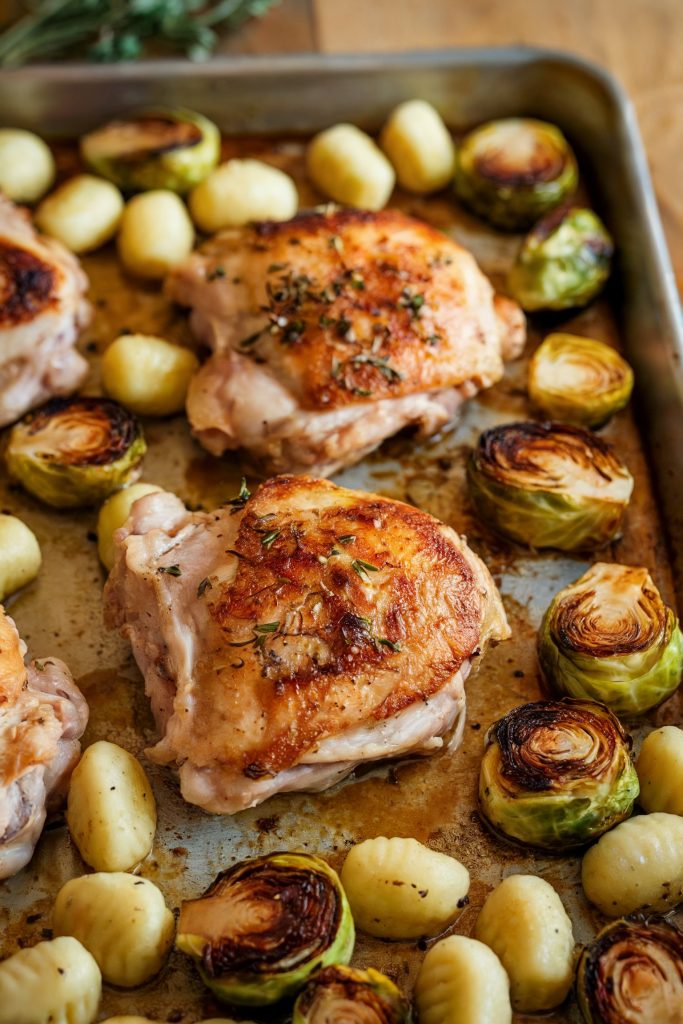 Sheet-Pan Chicken Thighs With Brussels Sprouts and Gnocchi