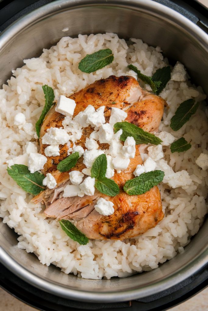 Rice Cooker Chicken and Rice With Feta and Mint