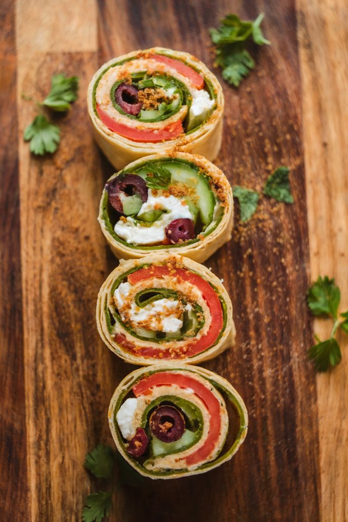 Mediterranean Lavash Pinwheel Roll-Ups