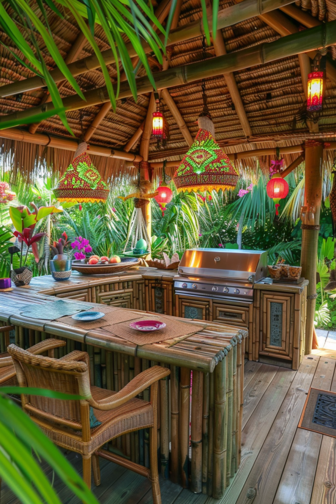 Backyard Tiki-Style Cooking Area