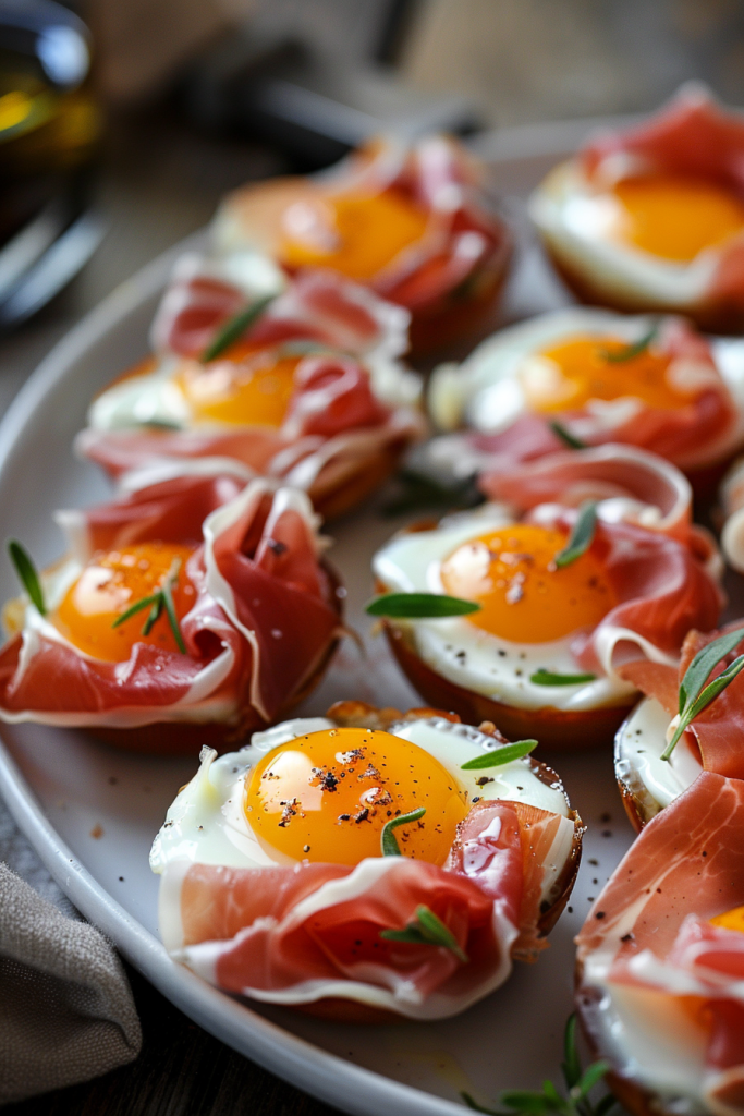 Baked Egg Cups with Prosciutto, Gruyère, and Truffle Oil