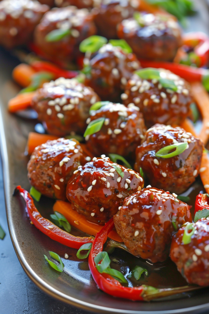 Sheet Pan Teriyaki Meatballs and Roasted Veggies