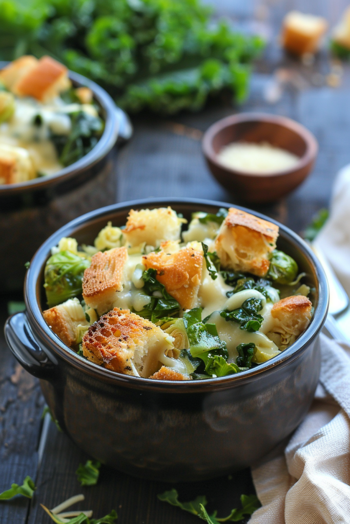 Brussels and Kale Caesar With Cheesy Garlic Croutons