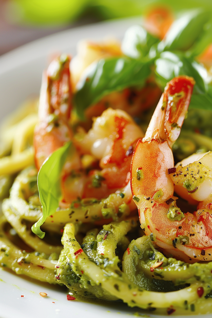 Zucchini Noodles With Avocado Pesto and Shrimp