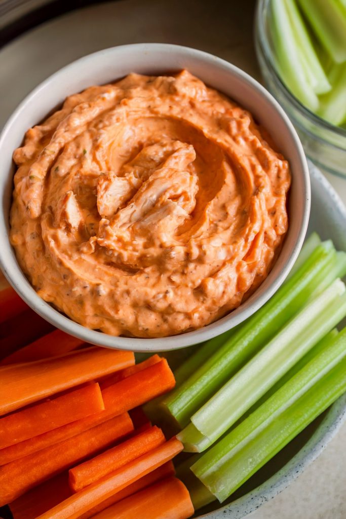 Buffalo Chicken Dip With Celery and Carrot Sticks