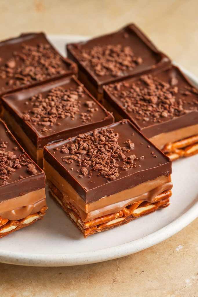 Chocolate Caramel Coffee Pretzel Bars