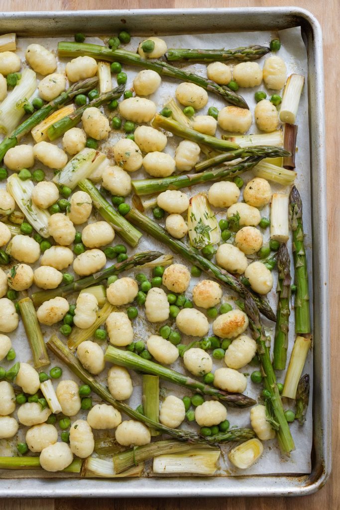 Sheet-Pan Gnocchi With Asparagus, Leeks, and Peas