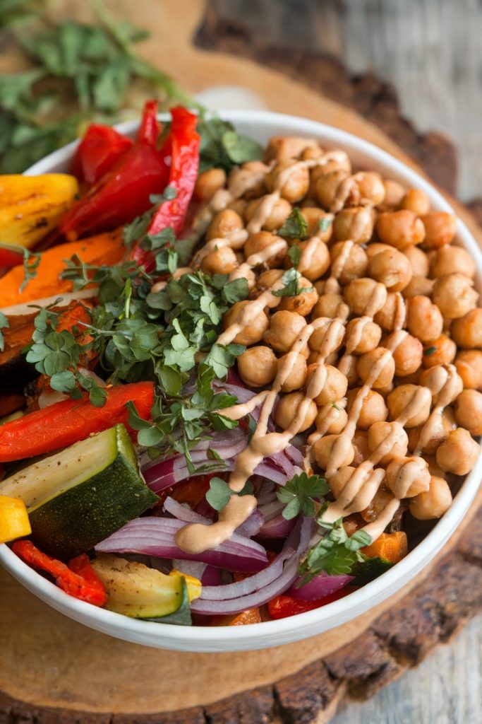 Roasted Vegetable and Chickpea Buddha Bowls