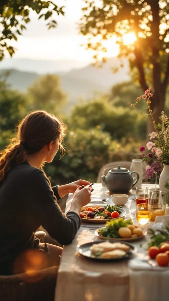 A person enjoying a healthy meal in a serene setting