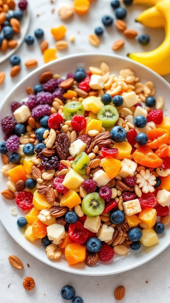 A plate of colorful fruit and nuts
