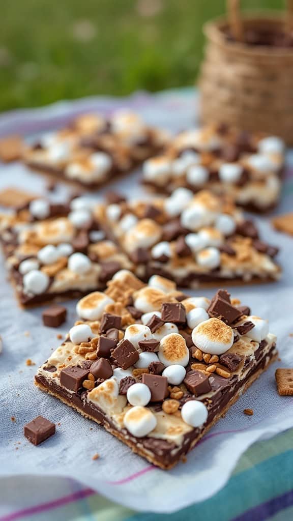 Delicious S'mores Easter Bark with chocolate, marshmallows, and graham crackers.
