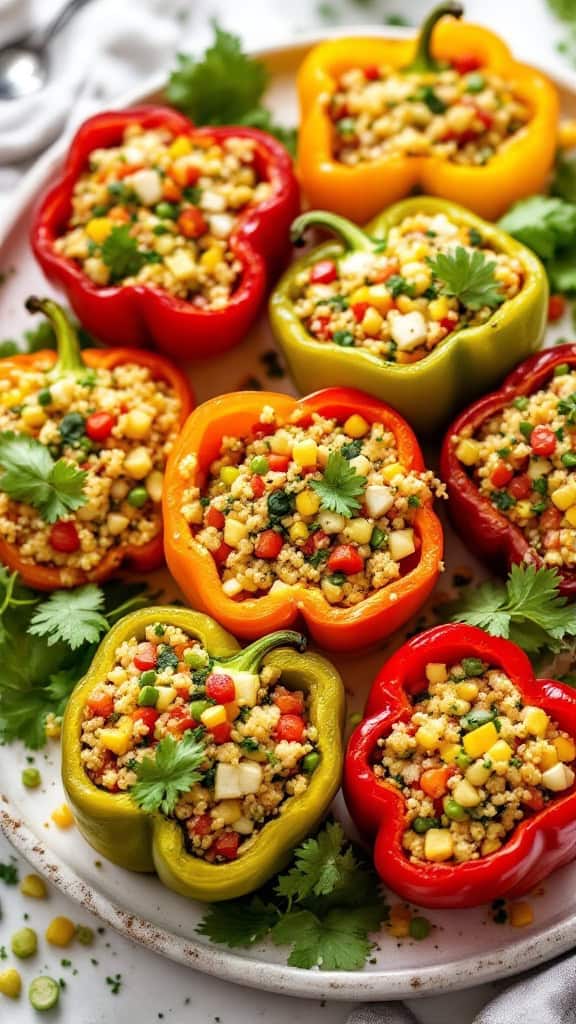 Stuffed bell peppers filled with quinoa, vegetables, and herbs.