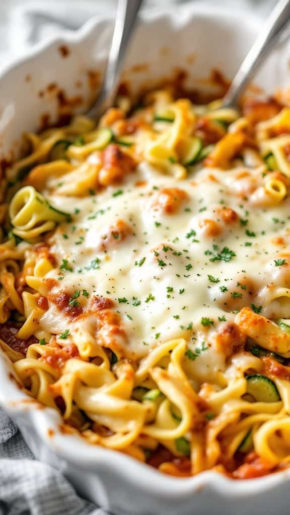 A delicious zucchini noodle casserole with cheese and herbs
