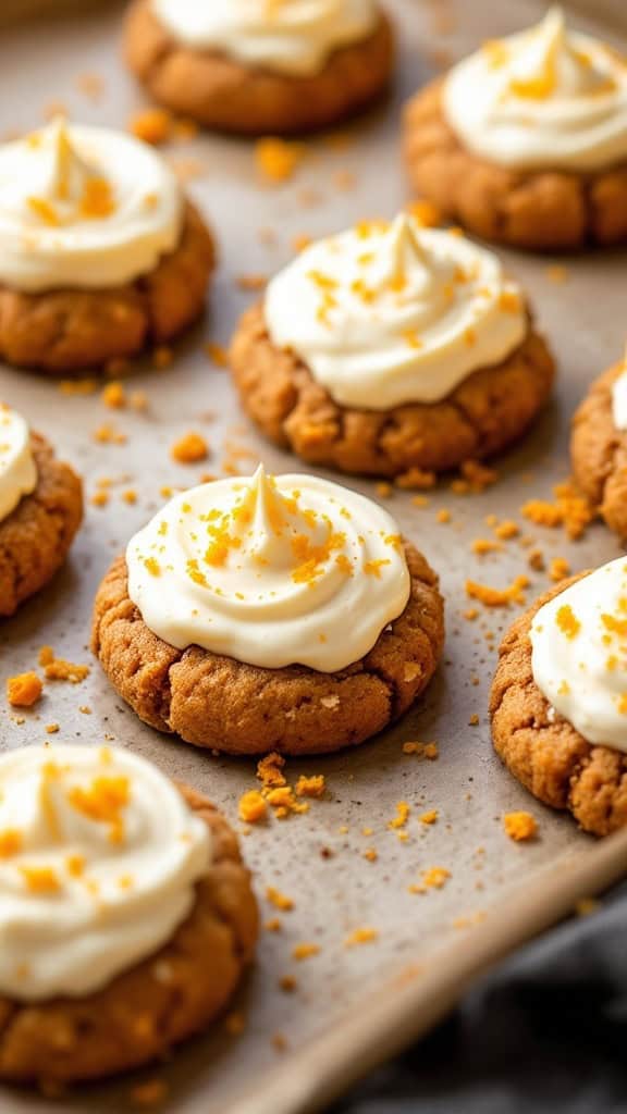 Carrot cake cookies topped with cream cheese frosting
