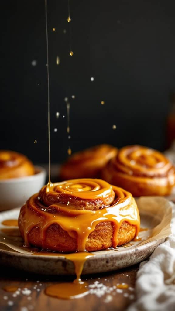 A honey glazed ginger buns drizzled with honey.