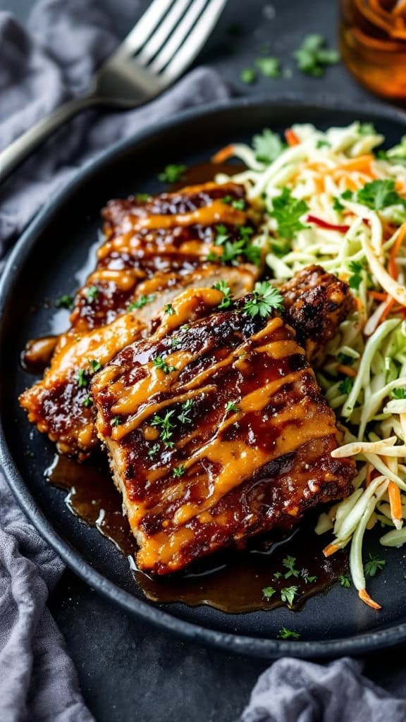 Honey mustard glazed lamb ribs served with a side salad