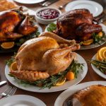 A table with various prepared turkey dishes