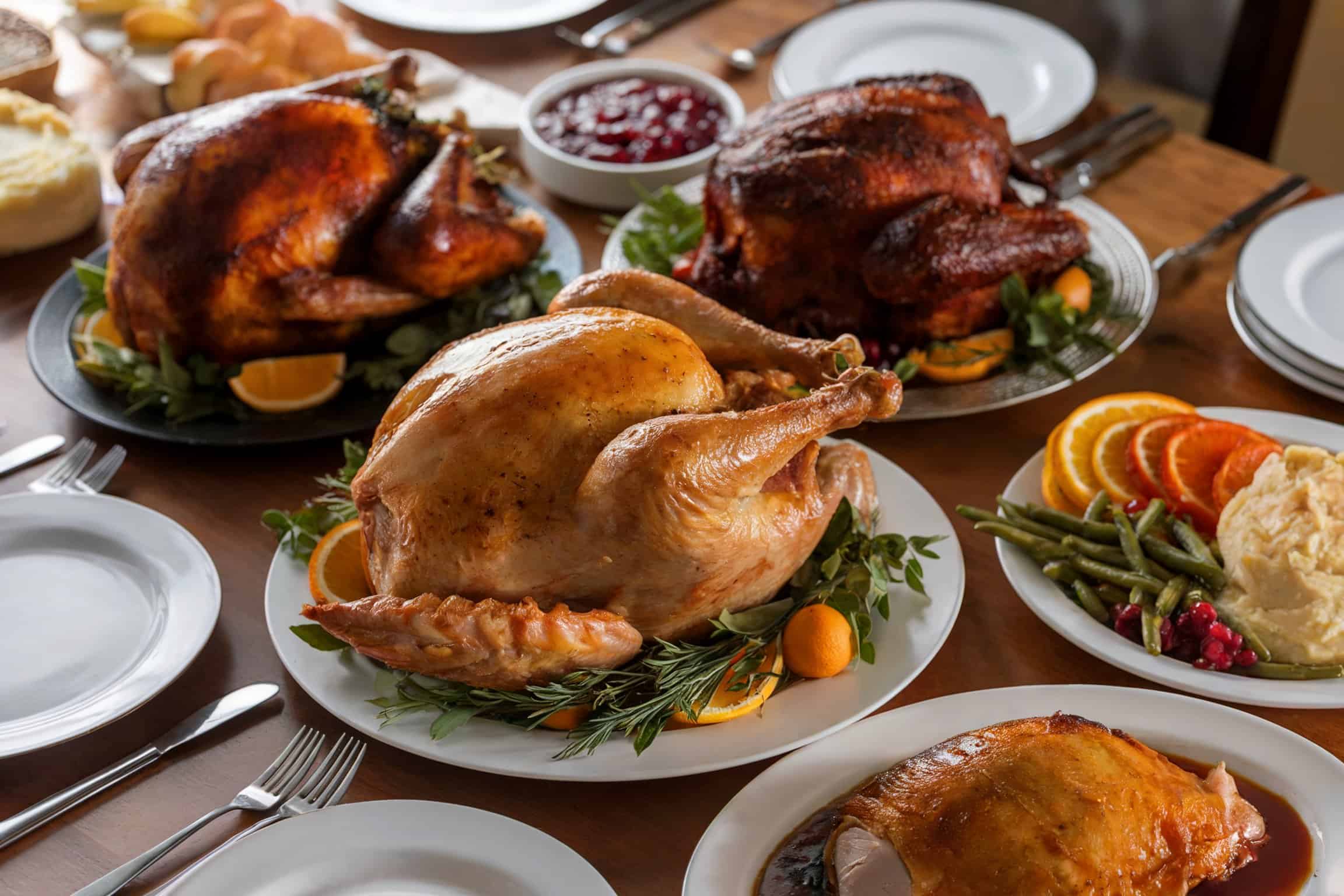 A table with various prepared turkey dishes