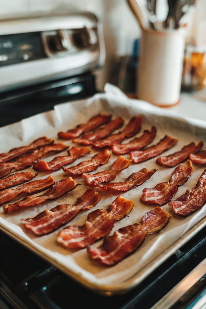 Bacons trips placed on a parchment paper
