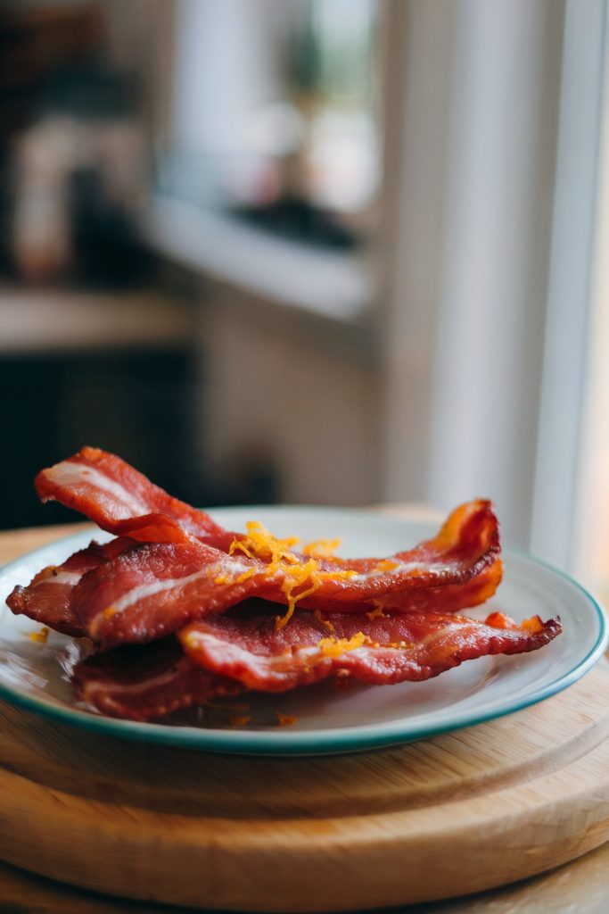 Crispy bacon topped with grated lemon peels
