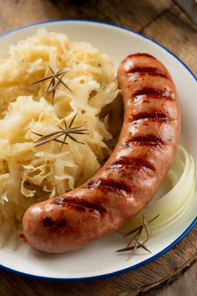 Cheddar Bratwurst and Sauerkraut